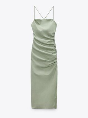 ZARA Midi Dress Ruched Dress Spring Summer Vacation Travel Birthday Party NWT